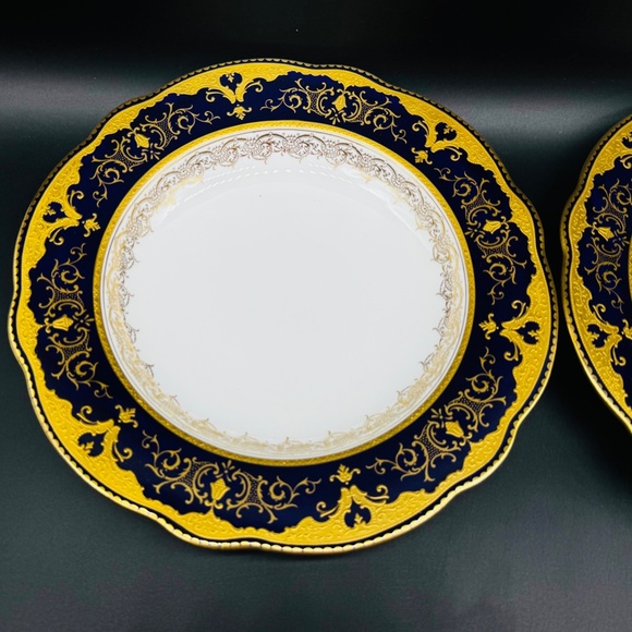 Coalport 5351 Cobalt Blue Gold Lace Rimmed Soup Bowls(Pair) Bone China England - Picture 3 of 7
